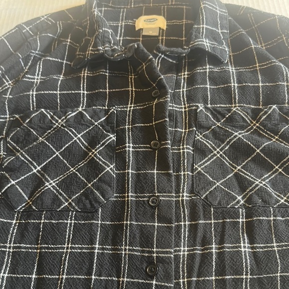 Old Navy Black and White Plaid Long Shirt dress w 3/4 length sleeves open sides - Picture 3 of 12